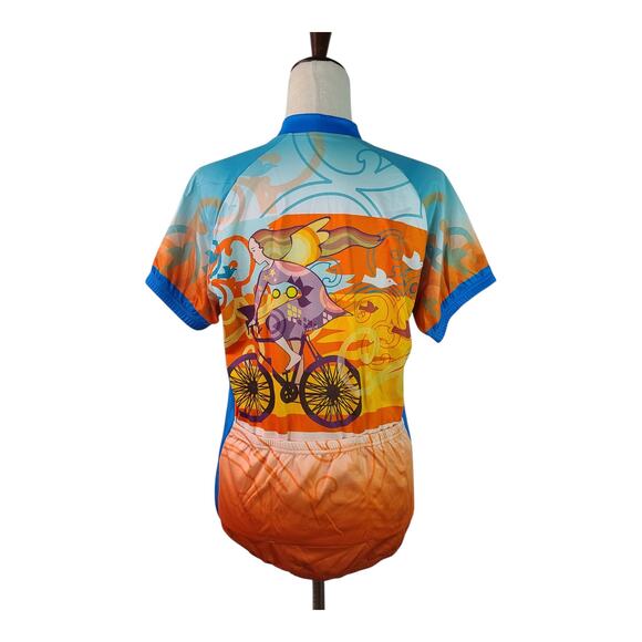 83 Sportswear Orange Blue Girl On Bike Cycling Jersey Top Shirt Full Zip XL - Picture 3 of 5